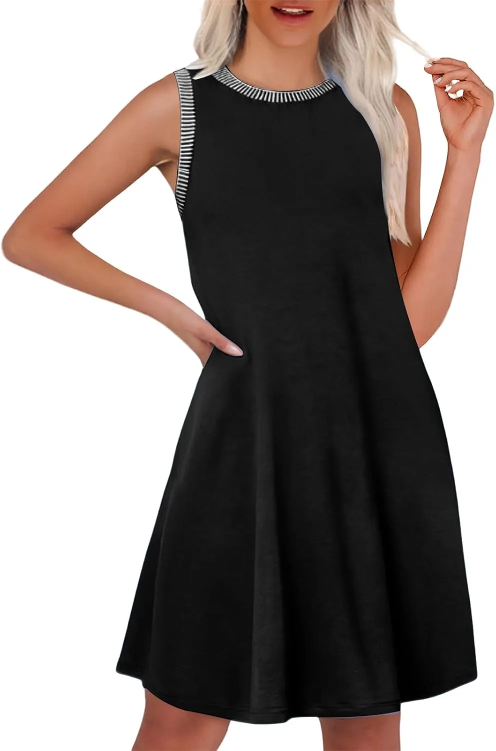 Women's Summer Dress 2025 Casual Crewneck Mini Dresses Fashion Sleeveless Dresses Comfortable Beach Vacation Sundress