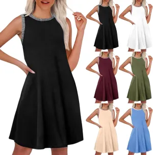Women's Summer Dress 2025 Casual Crewneck Mini Dresses Fashion Sleeveless Dresses Comfortable Beach Vacation Sundress