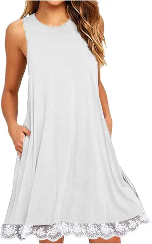 Womens Summer Dresses 2024 Casual Solid Color Sleeveless Sun Dresses Ladies Loose Fit Crewneck Swing Dress