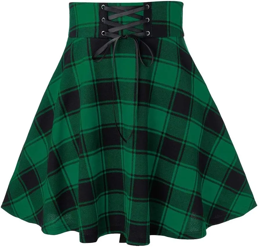 Women's Summer Dresses 2025 Casual Loose Trendy Elastic High Waist Plaid Printed Pleated Sun Beach Skirts, S-2XL