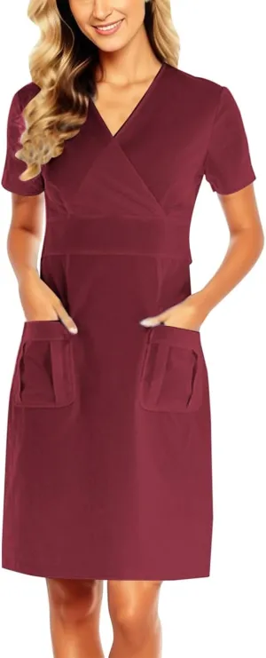 Womens Summer Dresses Short Sleeve V Neck Midi Skirt with Pocket for Women Casual Spring 2025 Church Work Dresses