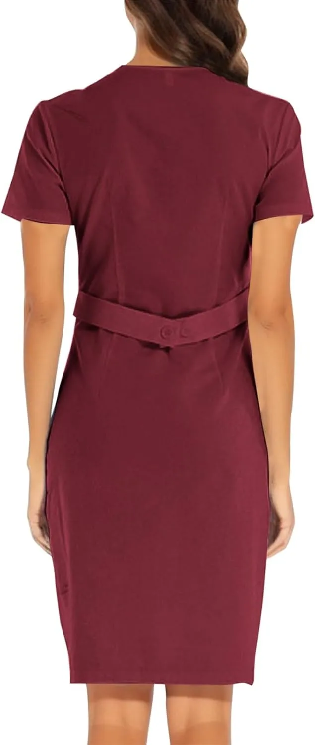 Womens Summer Dresses Short Sleeve V Neck Midi Skirt with Pocket for Women Casual Spring 2025 Church Work Dresses