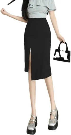 Women's Summer Mid Length Lady Wrap Skirts Elegant High Waist Solid Color Skirts