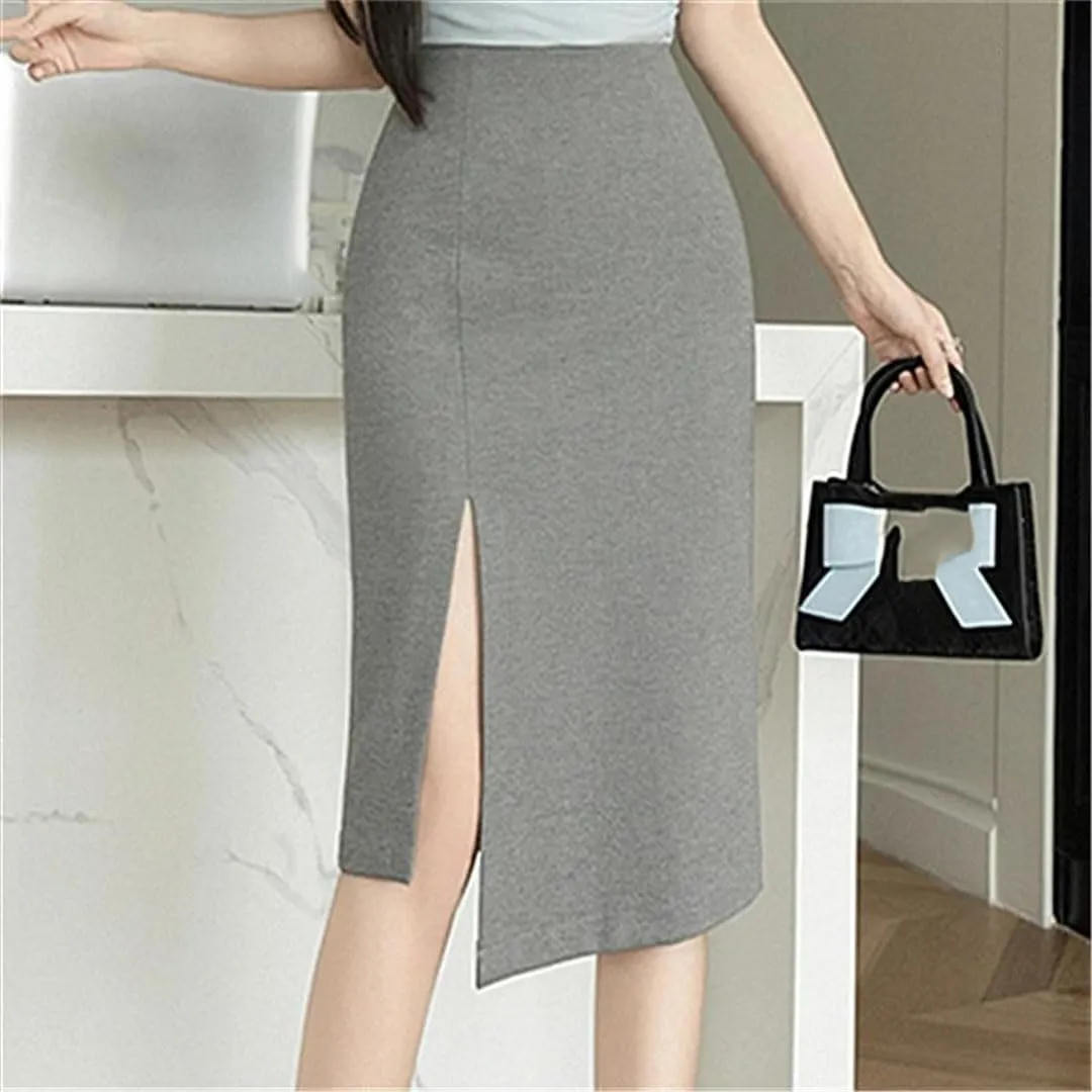 Women's Summer Mid Length Lady Wrap Skirts Elegant High Waist Solid Color Skirts