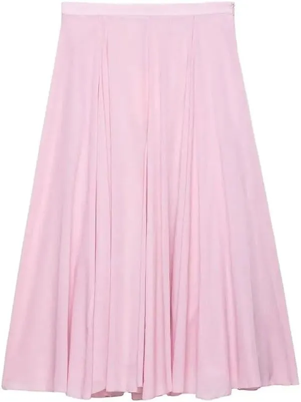 Women's Summer Pleated Skirts Causal Zipper A-Line High Street Skirts