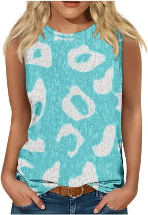Womens Summer Tank Top Trendy Floral Print Loose Roundneck T Shirts Sleeveless Casual Lightweight Trendy Tunic Blouse