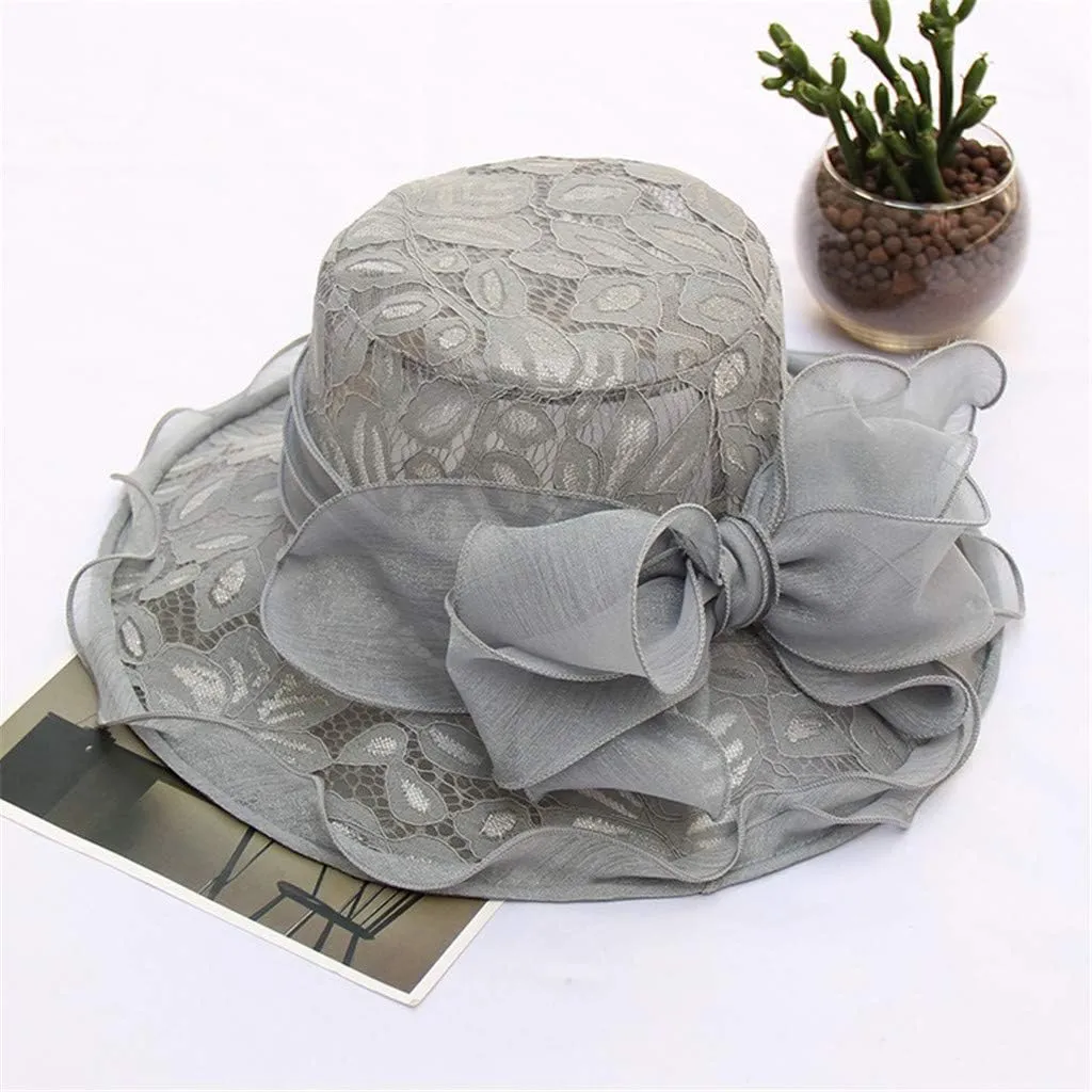 Womens Sun Hats Summer Wide Brim Flower Bucket Hat Elegant Lace Beach Holiday Hats Party Bridal Dress Hats
