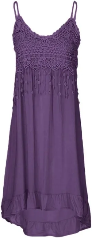 Womens Sundress 2025 Trendy Lace Patchwork Sexy Spaghetti Strap Sleeveless Tank Dresses Ladies Plus Size Midi Dress
