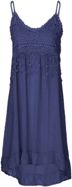 Womens Sundress 2025 Trendy Lace Patchwork Sexy Spaghetti Strap Sleeveless Tank Dresses Ladies Plus Size Midi Dress