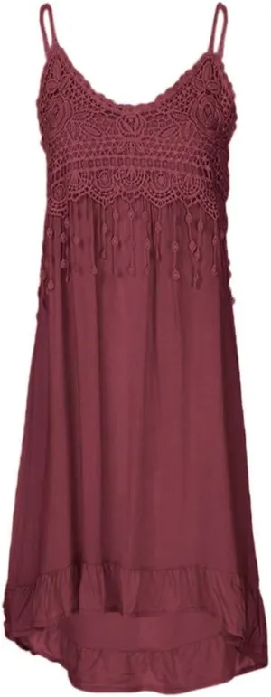 Womens Sundress 2025 Trendy Lace Patchwork Sexy Spaghetti Strap Sleeveless Tank Dresses Ladies Plus Size Midi Dress
