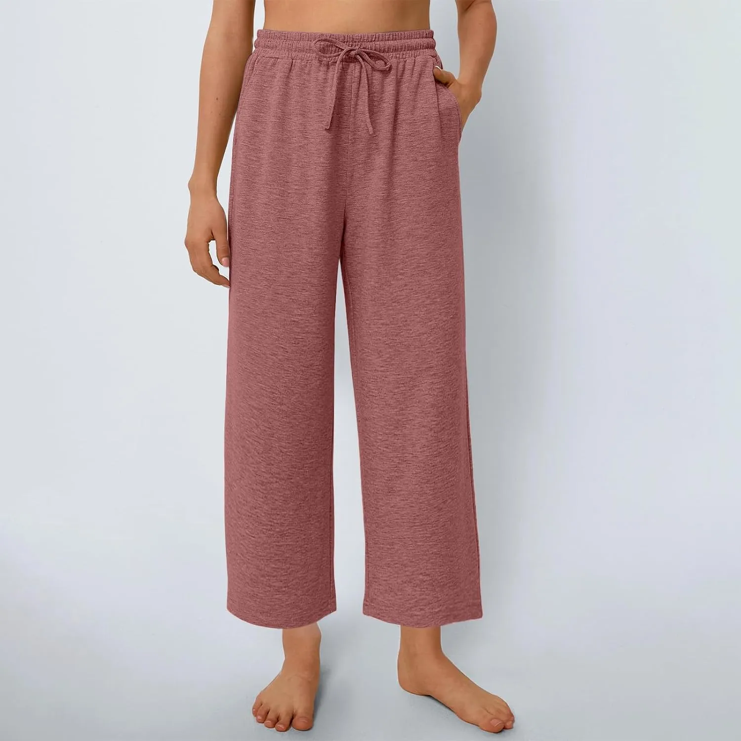Womens Sweatpants Drawstring Stretch High Rise Straight Leg Pockets Solid Color Trousers Casual Comfy Workout Pant