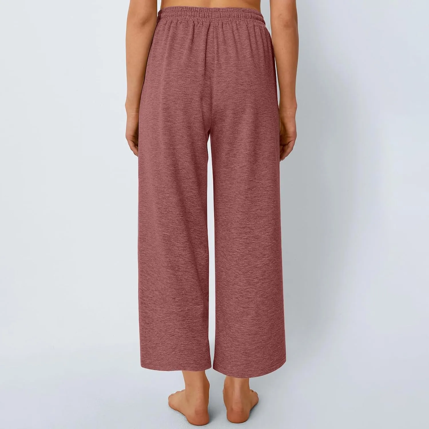 Womens Sweatpants Drawstring Stretch High Rise Straight Leg Pockets Solid Color Trousers Casual Comfy Workout Pant