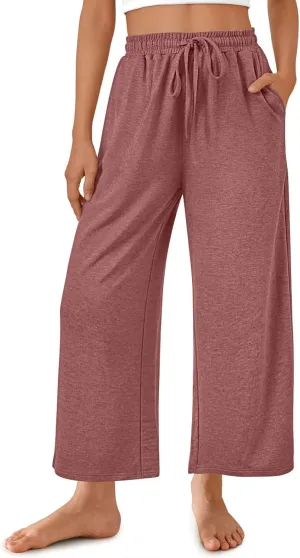 Womens Sweatpants Drawstring Stretch High Rise Straight Leg Pockets Solid Color Trousers Casual Comfy Workout Pant