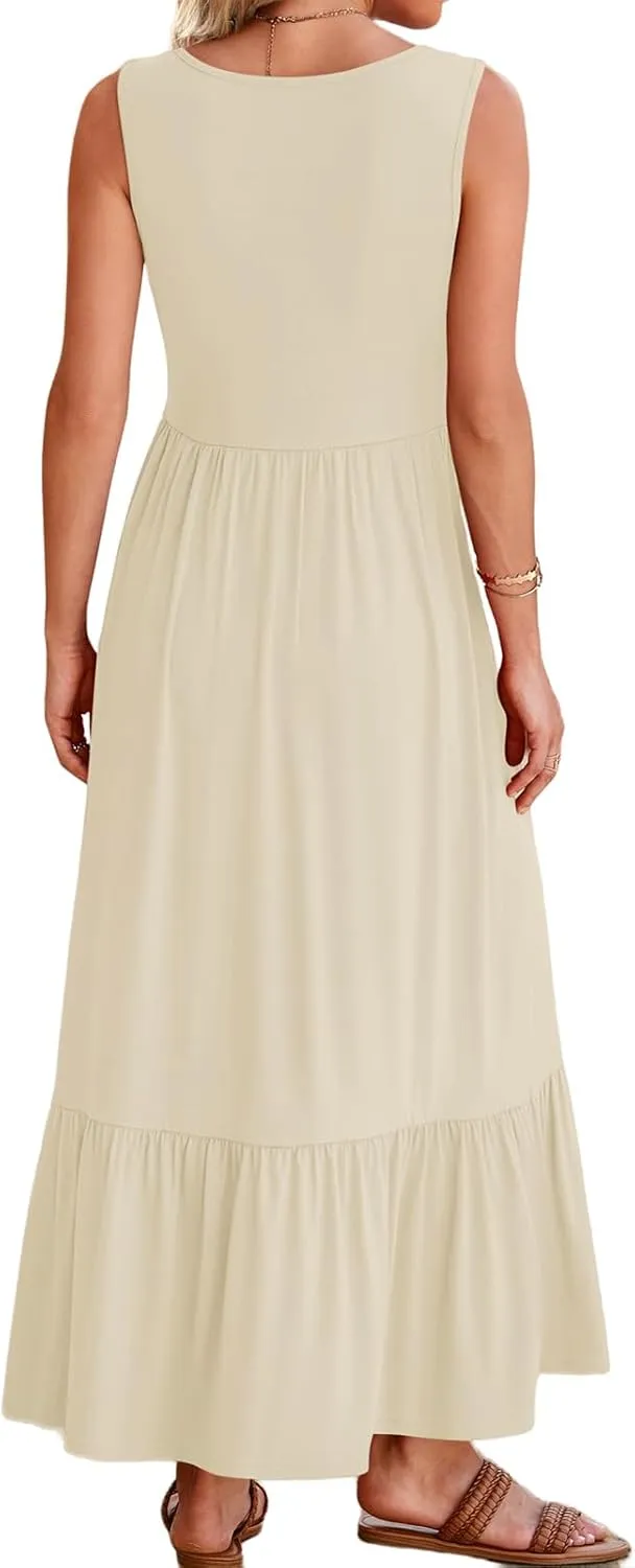 Women's Tank Dress Sleeveless Square Neck Tunic Dress Ruffle Tiered Maxi Dresses Summer Beach Vacation Sundress 2025