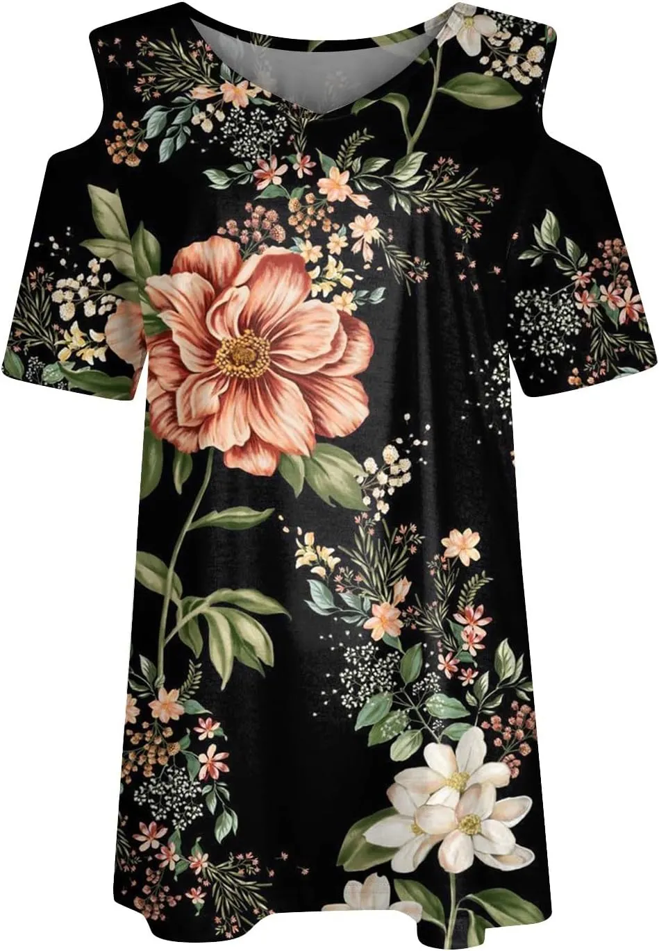 Womens Tops Summer Casual Sexy V Neck Short Sleeve Shirts Cold Shoulder Tops Loose Blouses Soft Comfy Graphic Tees