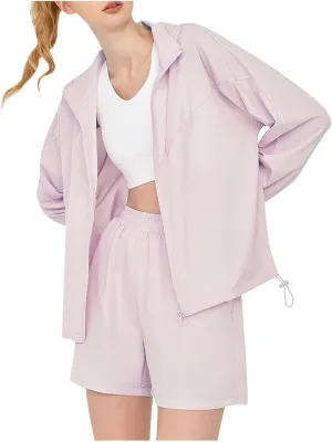 Women's UPF 50  UV Sun Protection Jackets Athletic Running Full Zip Up Summer Workout Zip Up Hoodie Coat with Pockets