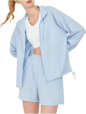 Women's UPF 50  UV Sun Protection Jackets Athletic Running Full Zip Up Summer Workout Zip Up Hoodie Coat with Pockets