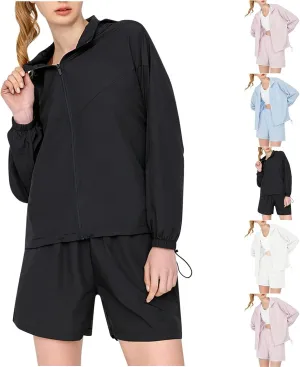 Women's UPF 50  UV Sun Protection Jackets Athletic Running Full Zip Up Summer Workout Zip Up Hoodie Coat with Pockets