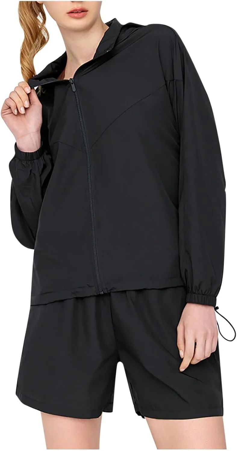 Women's UPF 50  UV Sun Protection Jackets Athletic Running Full Zip Up Summer Workout Zip Up Hoodie Coat with Pockets