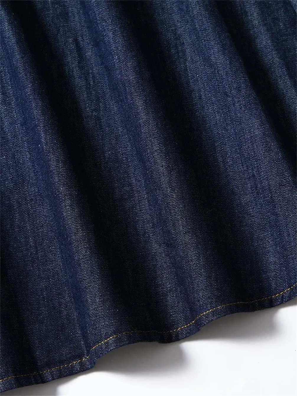 Women's Vintage Denim Midi Skirts High Waist A-Line Plain Pleated Thin Skirts