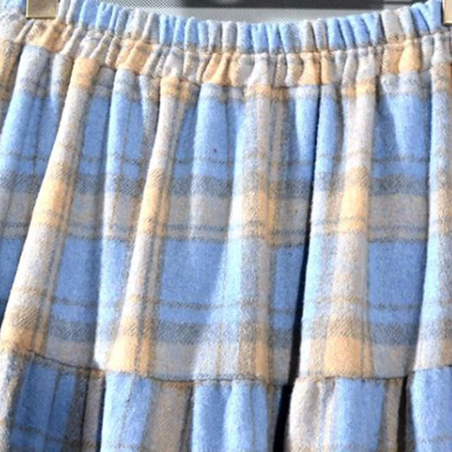 Women's Vintage High Waist Wool Blend Plaid A-Line Long Maxi Skirt Elasticity Waistband Layered Swing A-Line Skirts