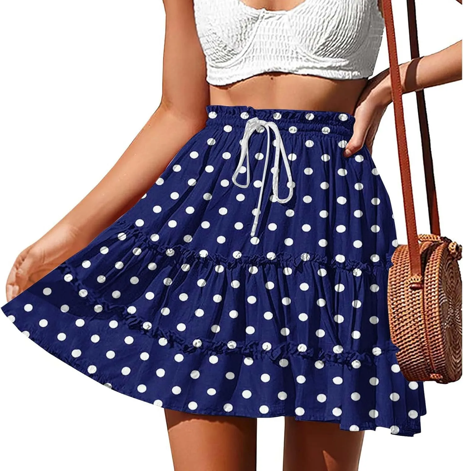 Women's Vintage Polka Dots Mini Skirts Tiered A Line Flowy Short Skirt