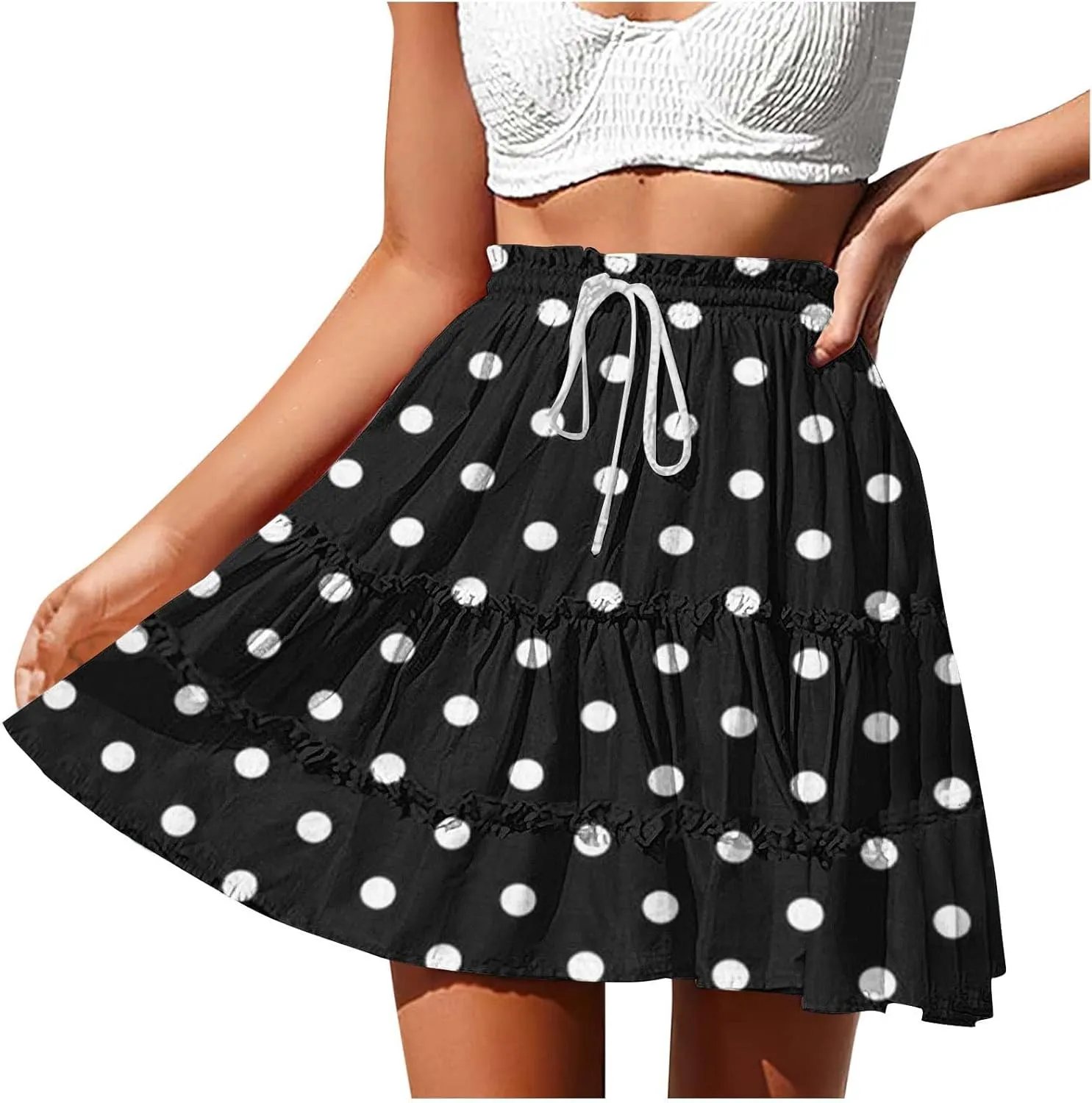 Women's Vintage Polka Dots Mini Skirts Tiered A Line Flowy Short Skirt
