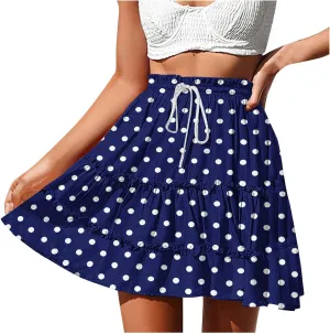 Women's Vintage Polka Dots Mini Skirts Tiered A Line Flowy Short Skirt