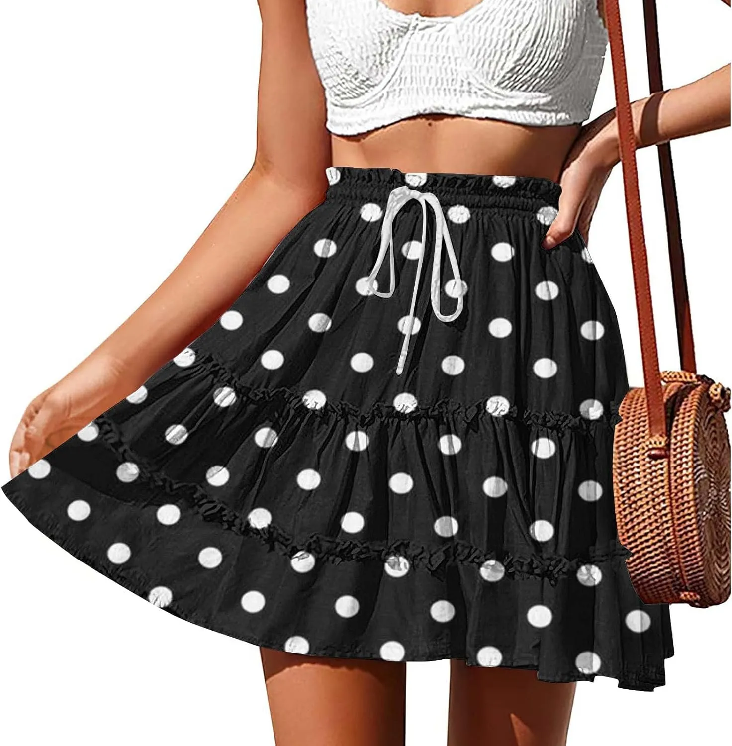 Women's Vintage Polka Dots Mini Skirts Tiered A Line Flowy Short Skirt