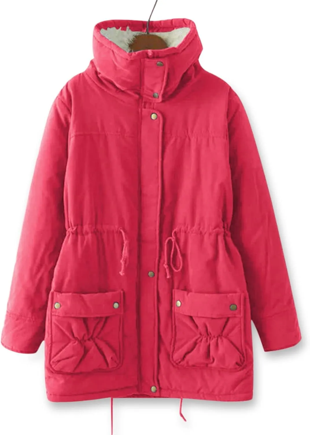 Women's Warm Plus Fleece Workwear Jacket Solid Jacket Hooded Jacket Long Sleeve Women Utility Jacket with Hood