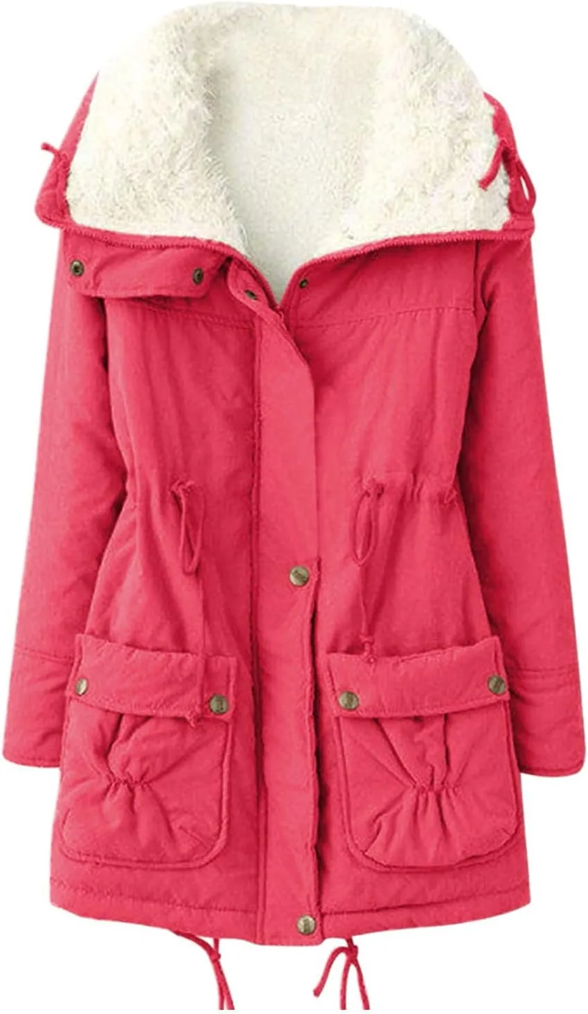 Women's Warm Plus Fleece Workwear Jacket Solid Jacket Hooded Jacket Long Sleeve Women Utility Jacket with Hood