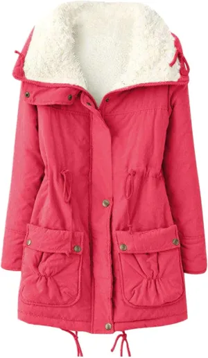 Women's Warm Plus Fleece Workwear Jacket Solid Jacket Hooded Jacket Long Sleeve Women Utility Jacket with Hood
