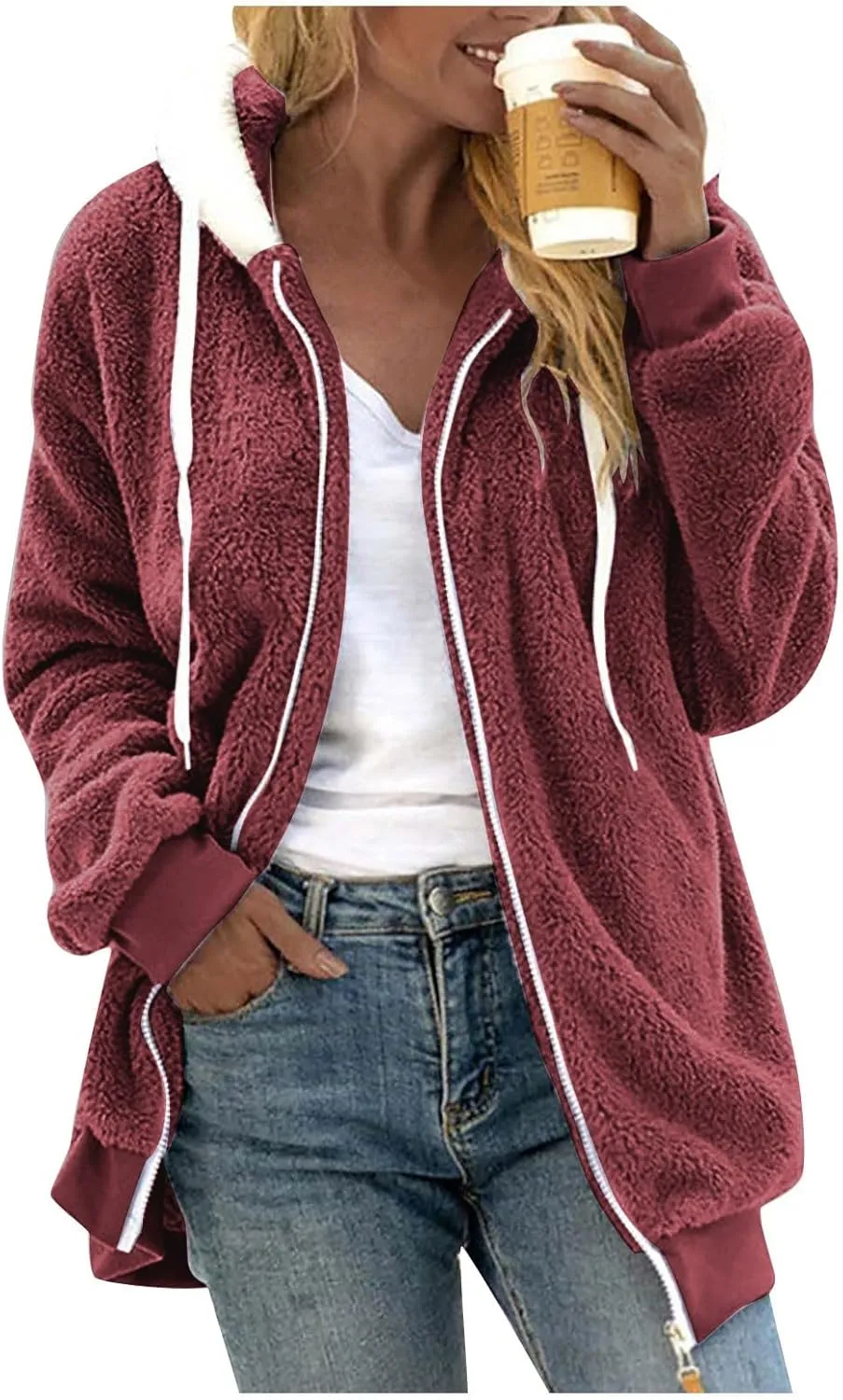 Women's Winter Coats Flannel Jacket Plus Size Hoodies Fleece Lined Jacket Zip Up Fur Cardigan Fleece Jackets for Women