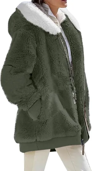 Women's Winter Coats Flannel Jacket Plus Size Hoodies Fleece Lined Jacket Zip Up Fur Cardigan Fleece Jackets for Women