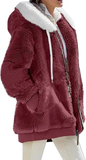 Women's Winter Coats Flannel Jacket Plus Size Hoodies Fleece Lined Jacket Zip Up Fur Cardigan Fleece Jackets for Women