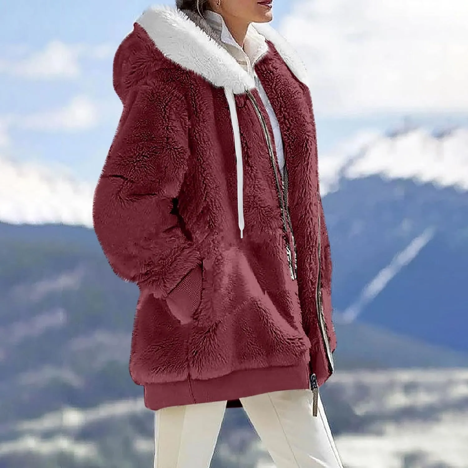 Women's Winter Coats Flannel Jacket Plus Size Hoodies Fleece Lined Jacket Zip Up Fur Cardigan Fleece Jackets for Women