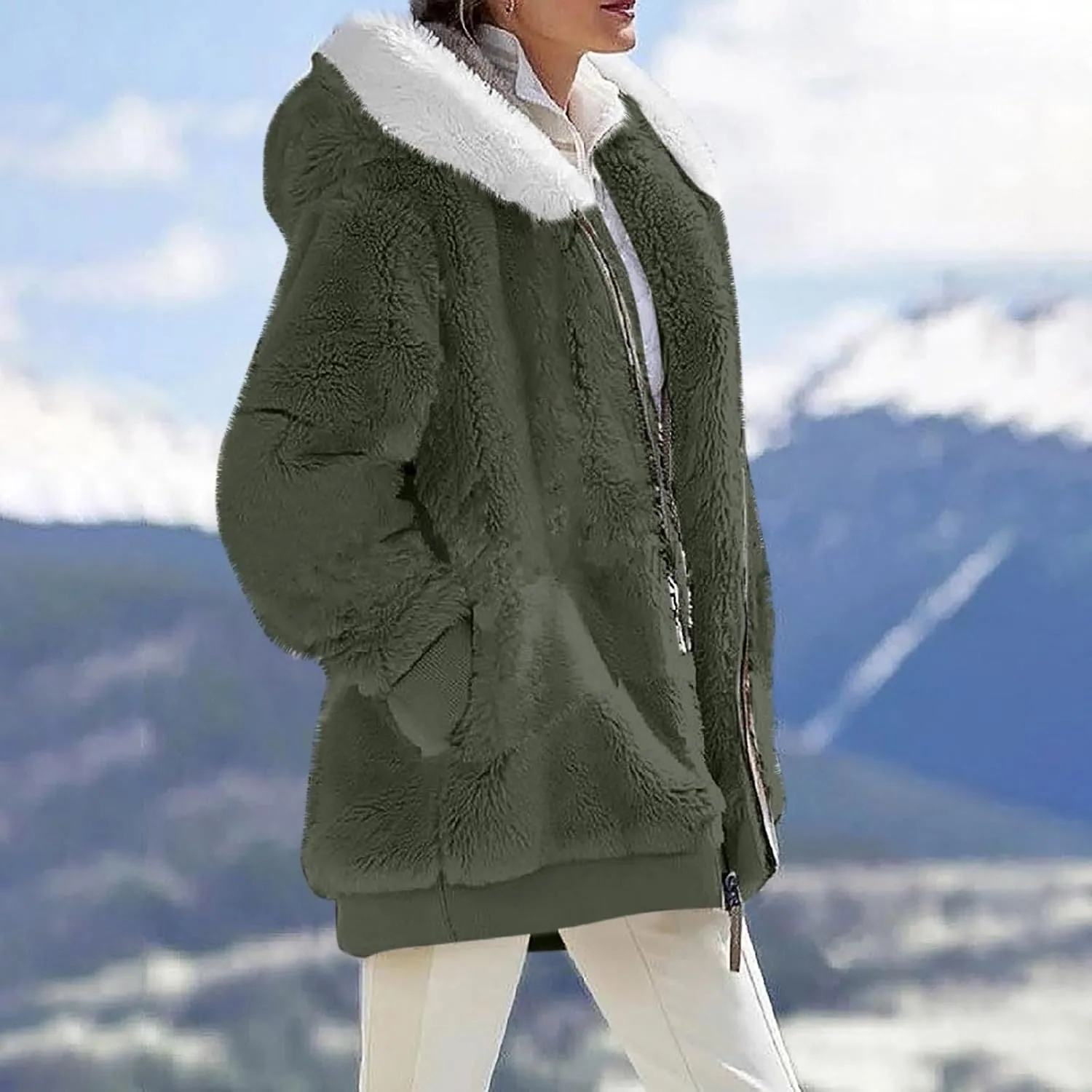 Women's Winter Coats Flannel Jacket Plus Size Hoodies Fleece Lined Jacket Zip Up Fur Cardigan Fleece Jackets for Women