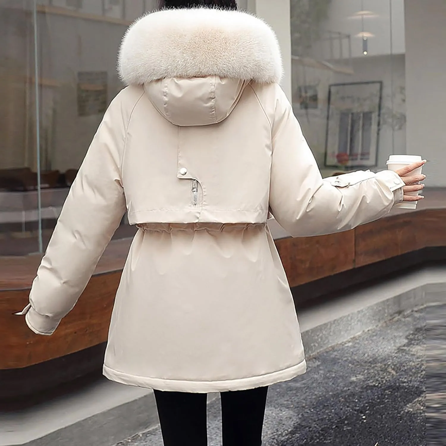 Women's Winter Puffer Coat Thicken Fleece Lined Down Jacket Faux Fur Parka Winter Thicken Fleece Lined Outerwear