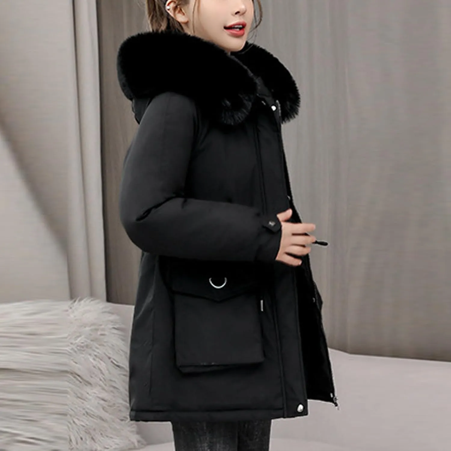 Women's Winter Puffer Coat Thicken Fleece Lined Down Jacket Faux Fur Parka Winter Thicken Fleece Lined Outerwear