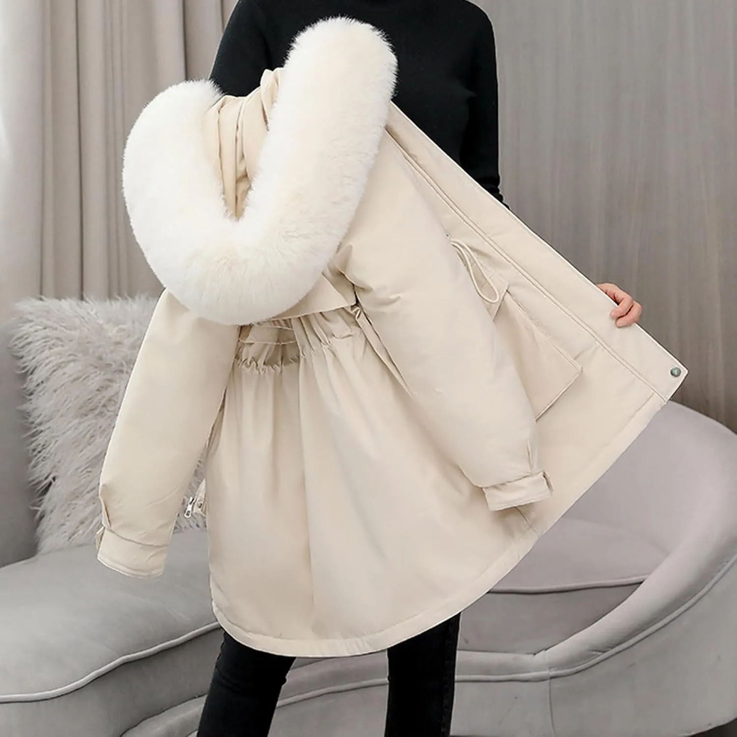 Women's Winter Puffer Coat Thicken Fleece Lined Down Jacket Faux Fur Parka Winter Thicken Fleece Lined Outerwear