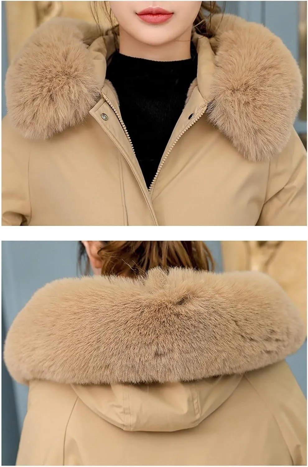 Women's Winter Puffer Coat Thicken Fleece Lined Down Jacket Faux Fur Parka Winter Thicken Fleece Lined Outerwear
