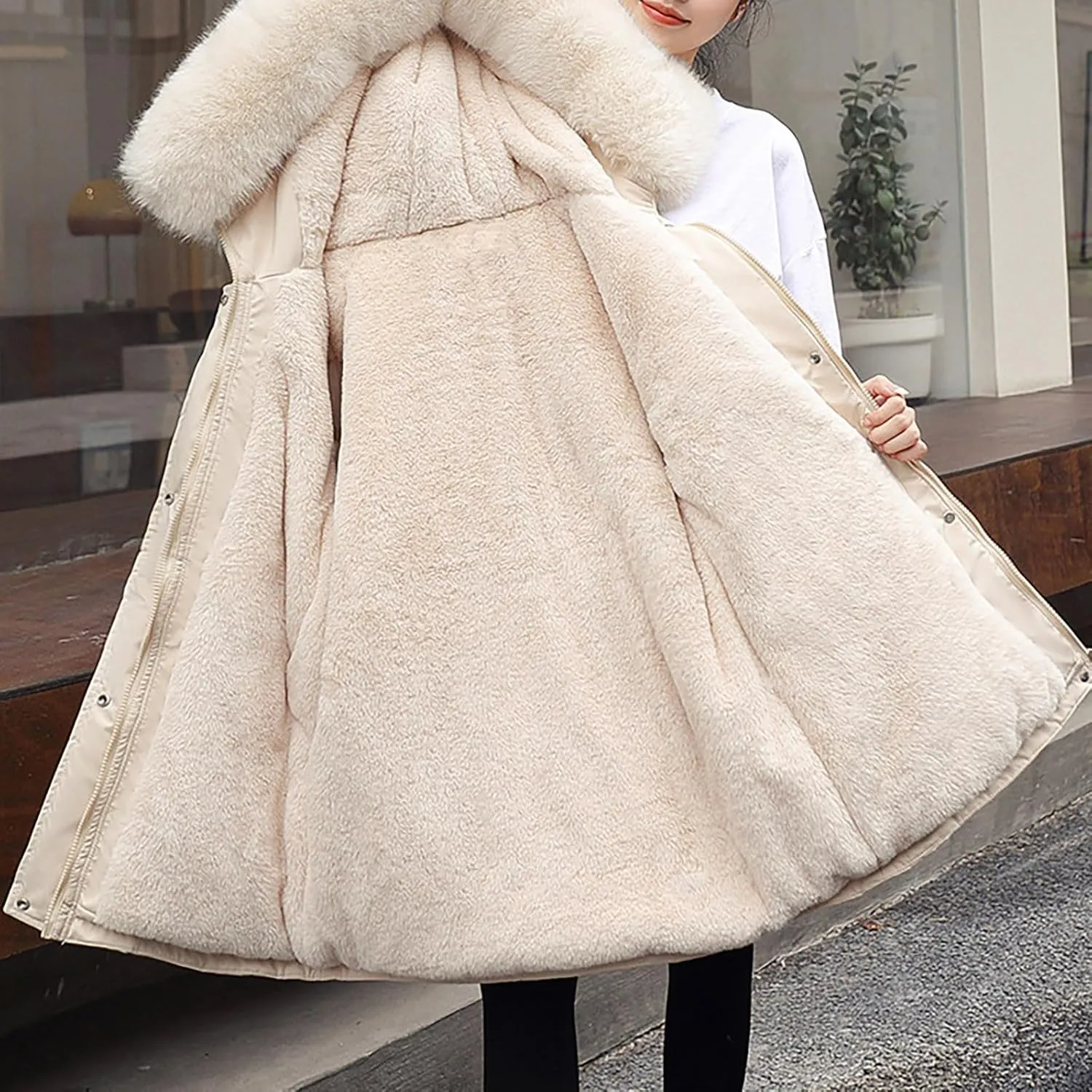 Women's Winter Puffer Coat Thicken Fleece Lined Down Jacket Faux Fur Parka Winter Thicken Fleece Lined Outerwear