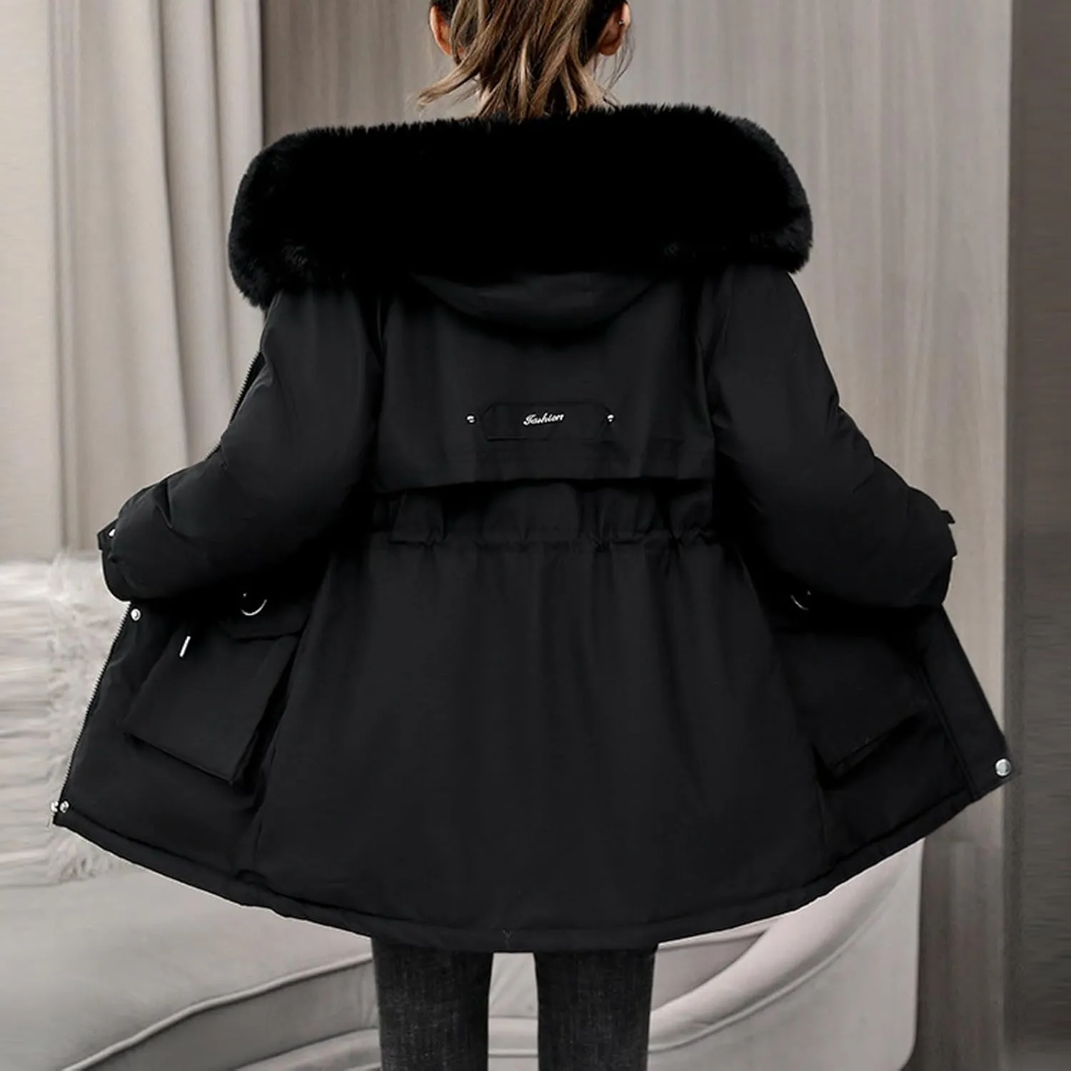 Women's Winter Puffer Coat Thicken Fleece Lined Down Jacket Faux Fur Parka Winter Thicken Fleece Lined Outerwear