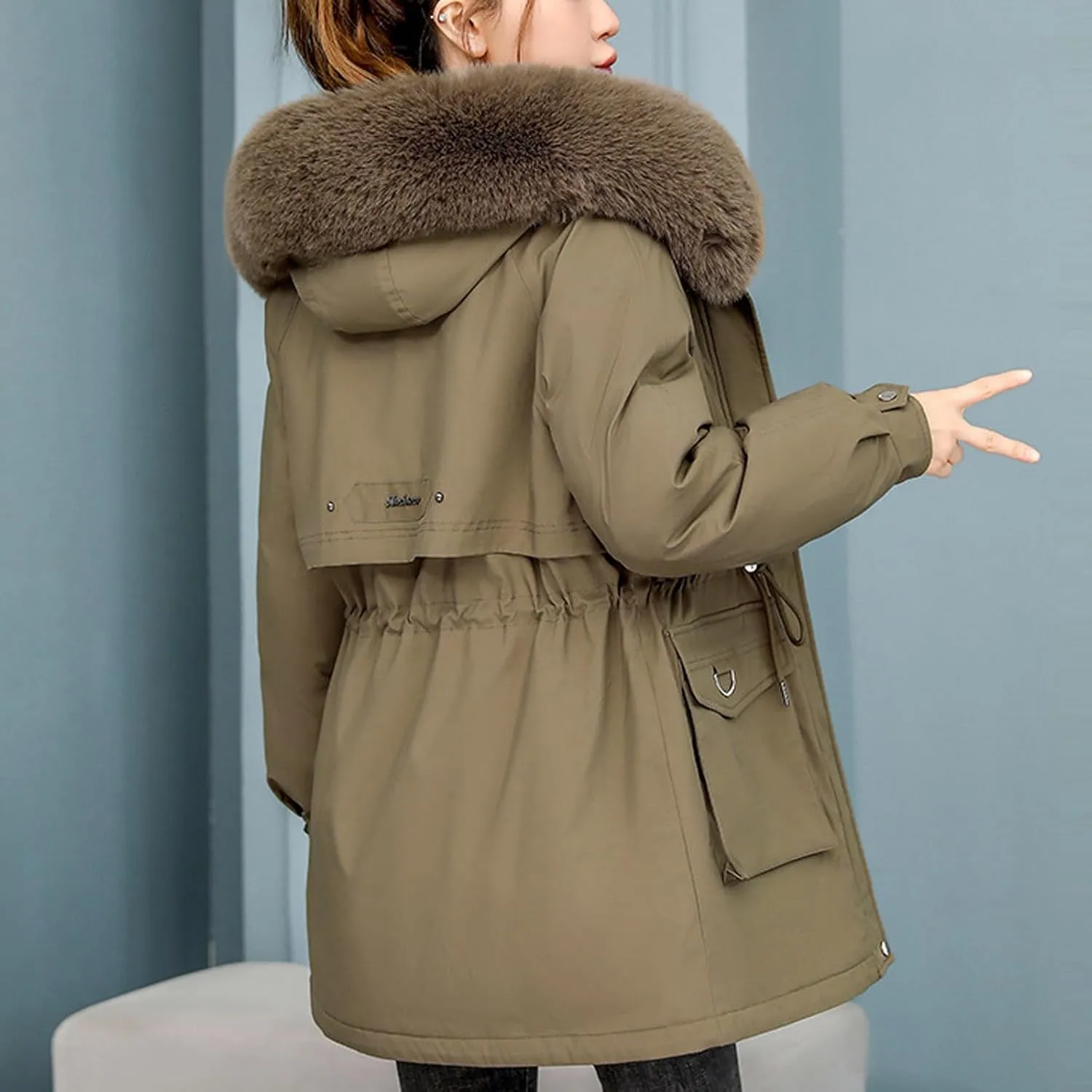 Women's Winter Puffer Coat Thicken Fleece Lined Down Jacket Faux Fur Parka Winter Thicken Fleece Lined Outerwear