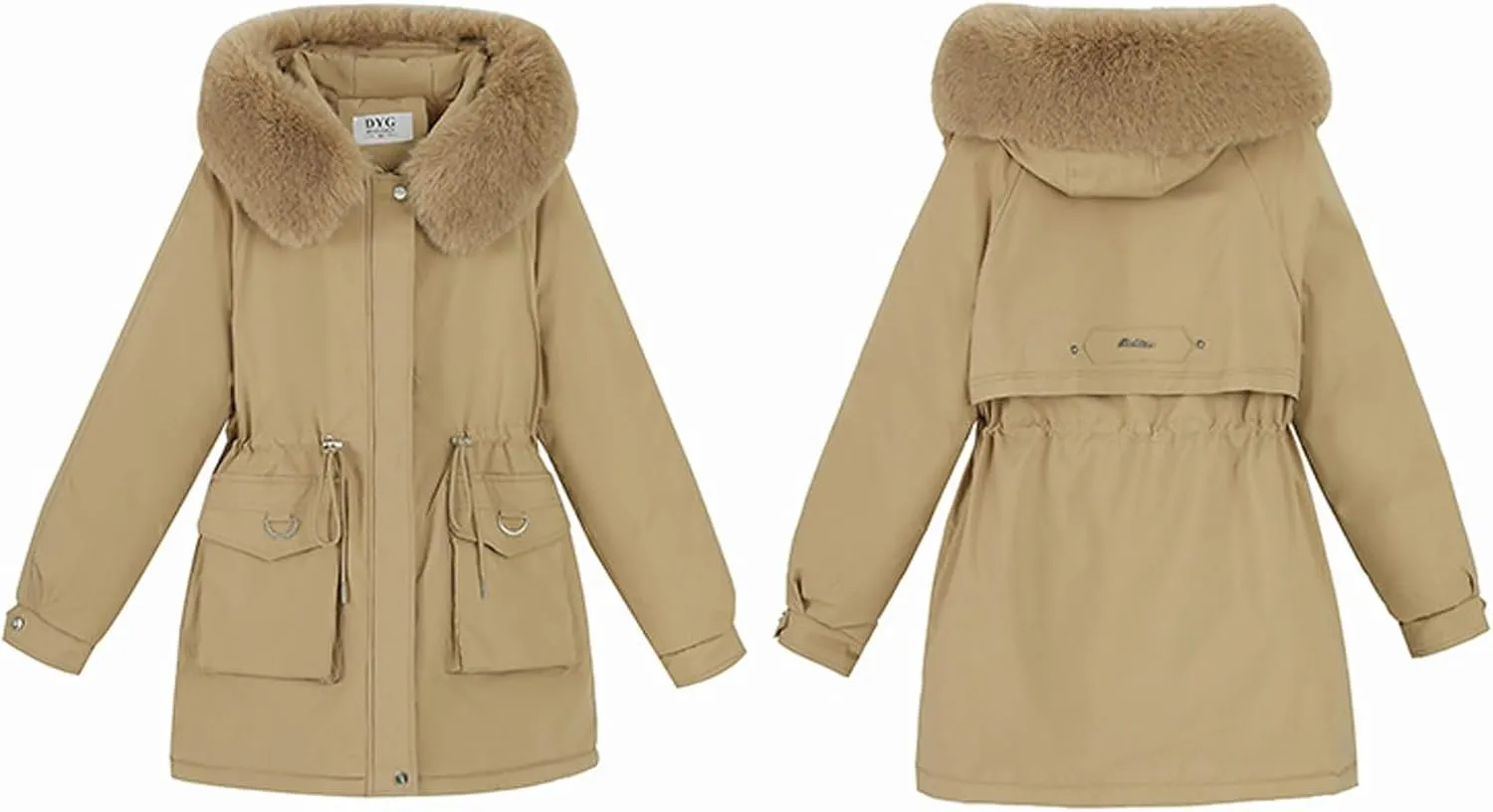 Women's Winter Puffer Coat Thicken Fleece Lined Down Jacket Faux Fur Parka Winter Thicken Fleece Lined Outerwear