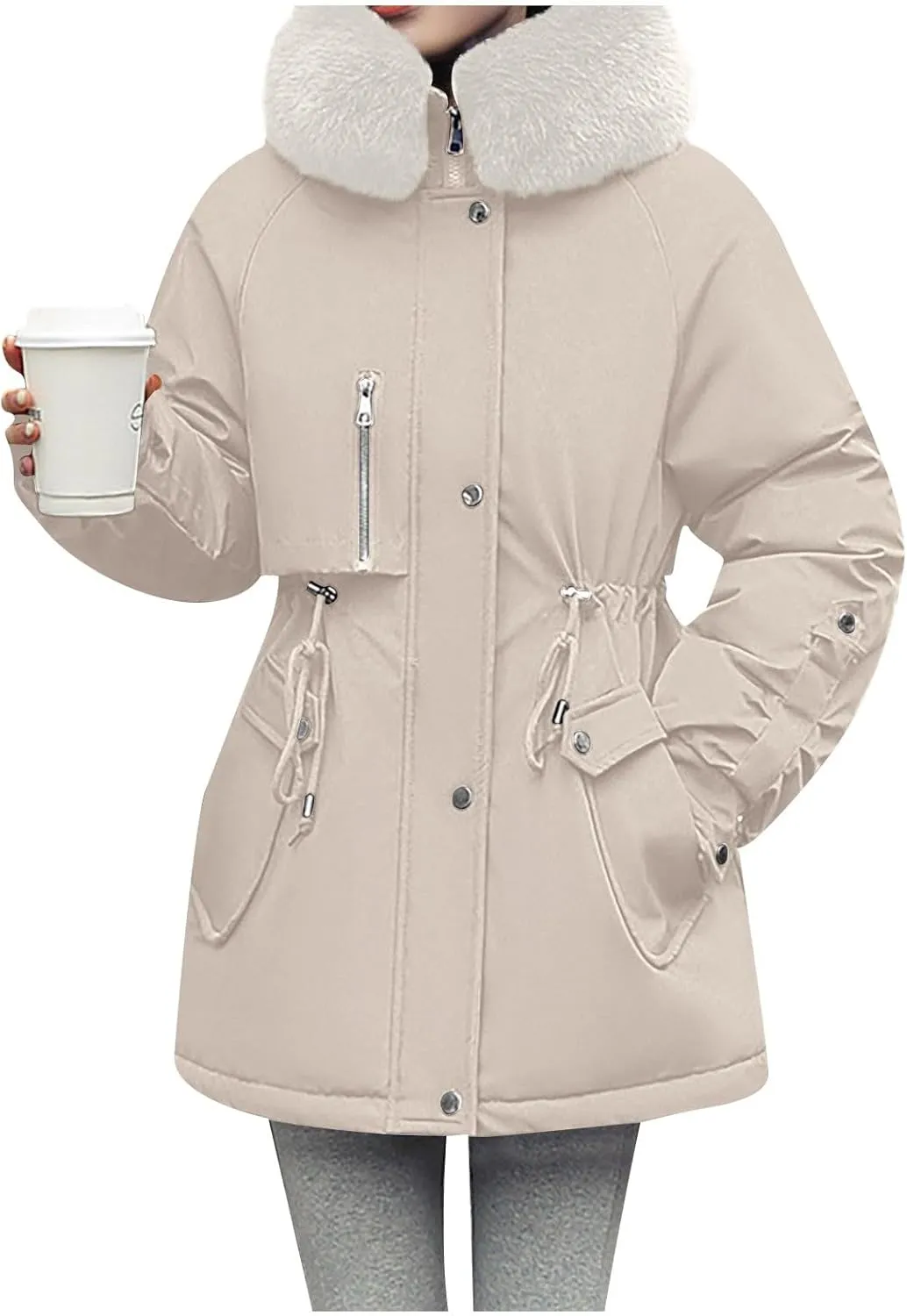 Women's Winter Puffer Coat Thicken Fleece Lined Down Jacket Faux Fur Parka Winter Thicken Fleece Lined Outerwear