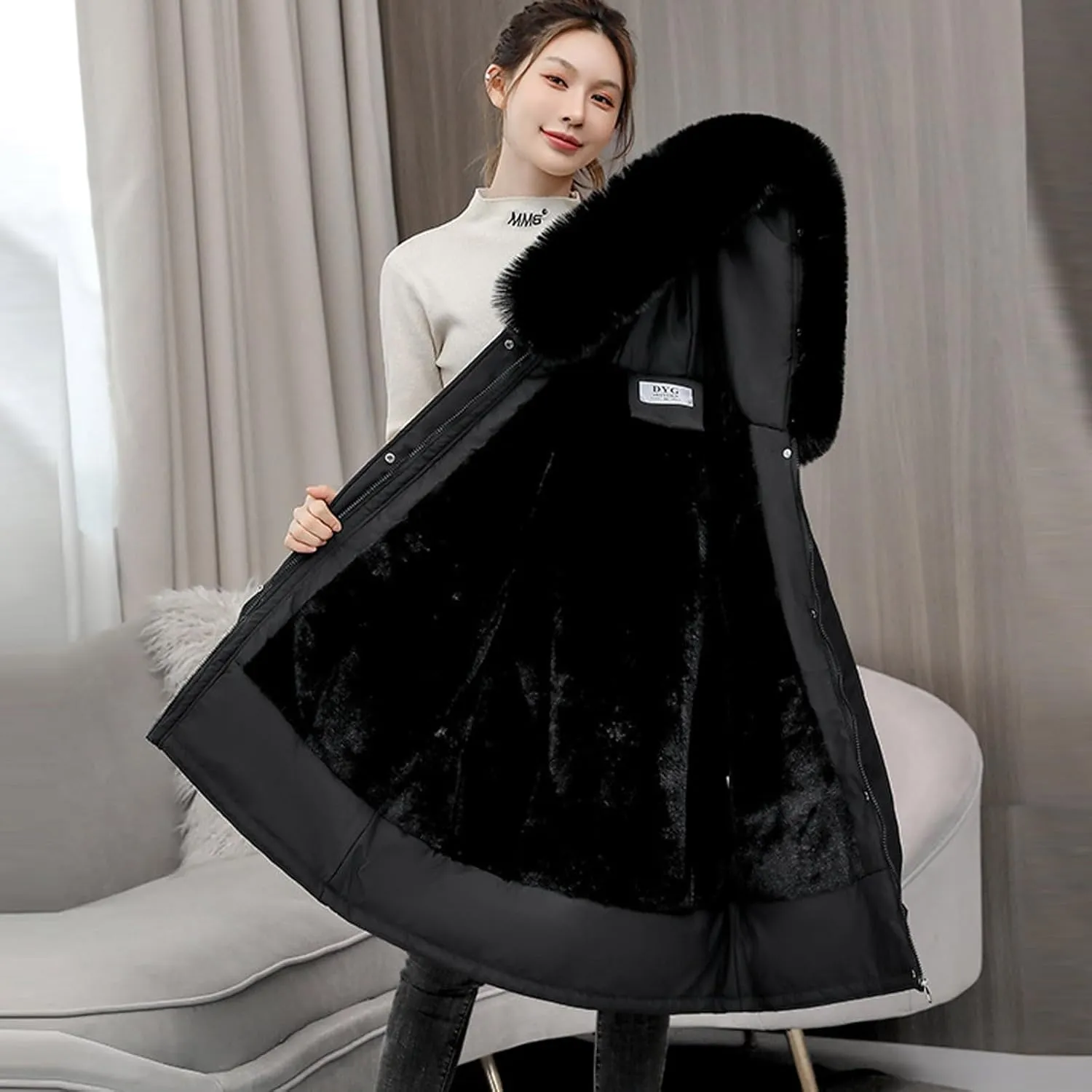 Women's Winter Puffer Coat Thicken Fleece Lined Down Jacket Faux Fur Parka Winter Thicken Fleece Lined Outerwear
