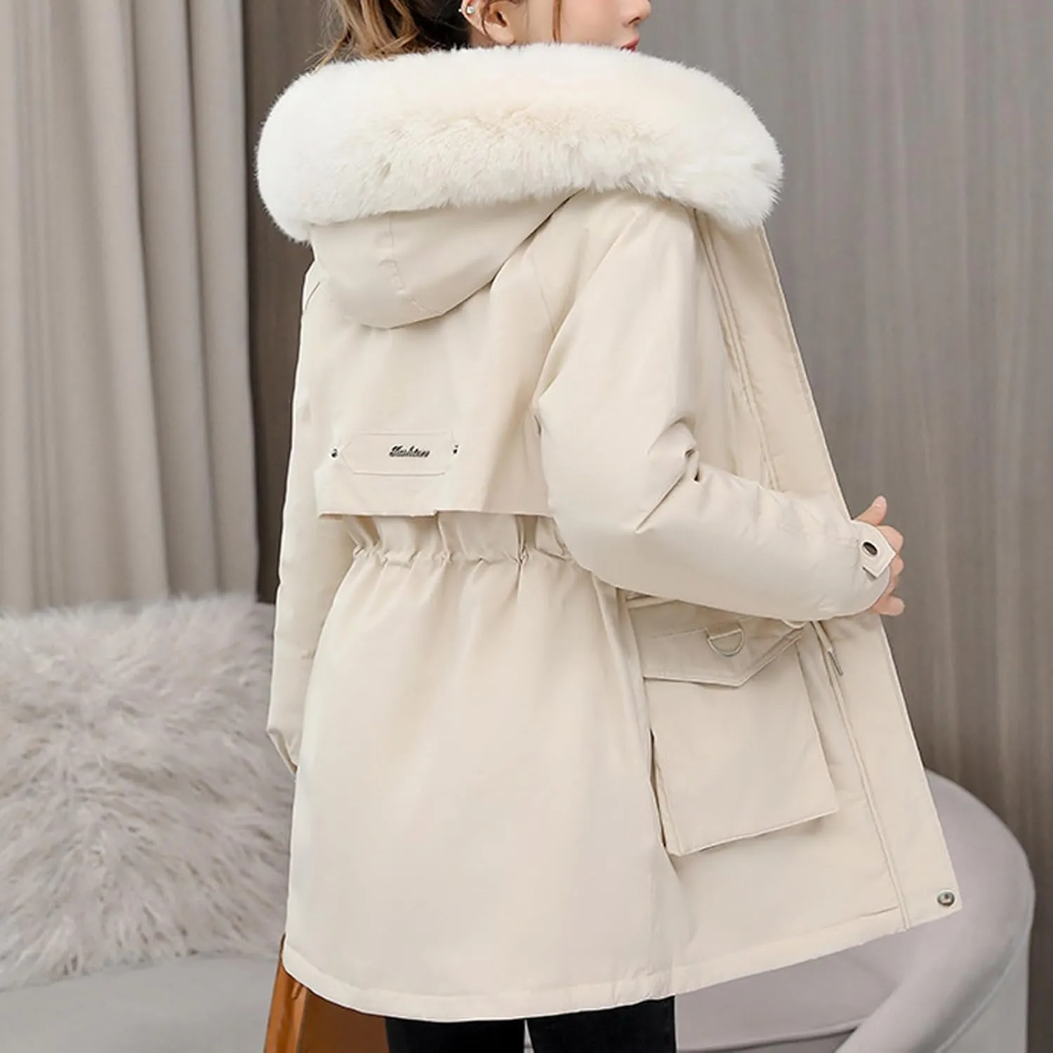 Women's Winter Puffer Coat Thicken Fleece Lined Down Jacket Faux Fur Parka Winter Thicken Fleece Lined Outerwear