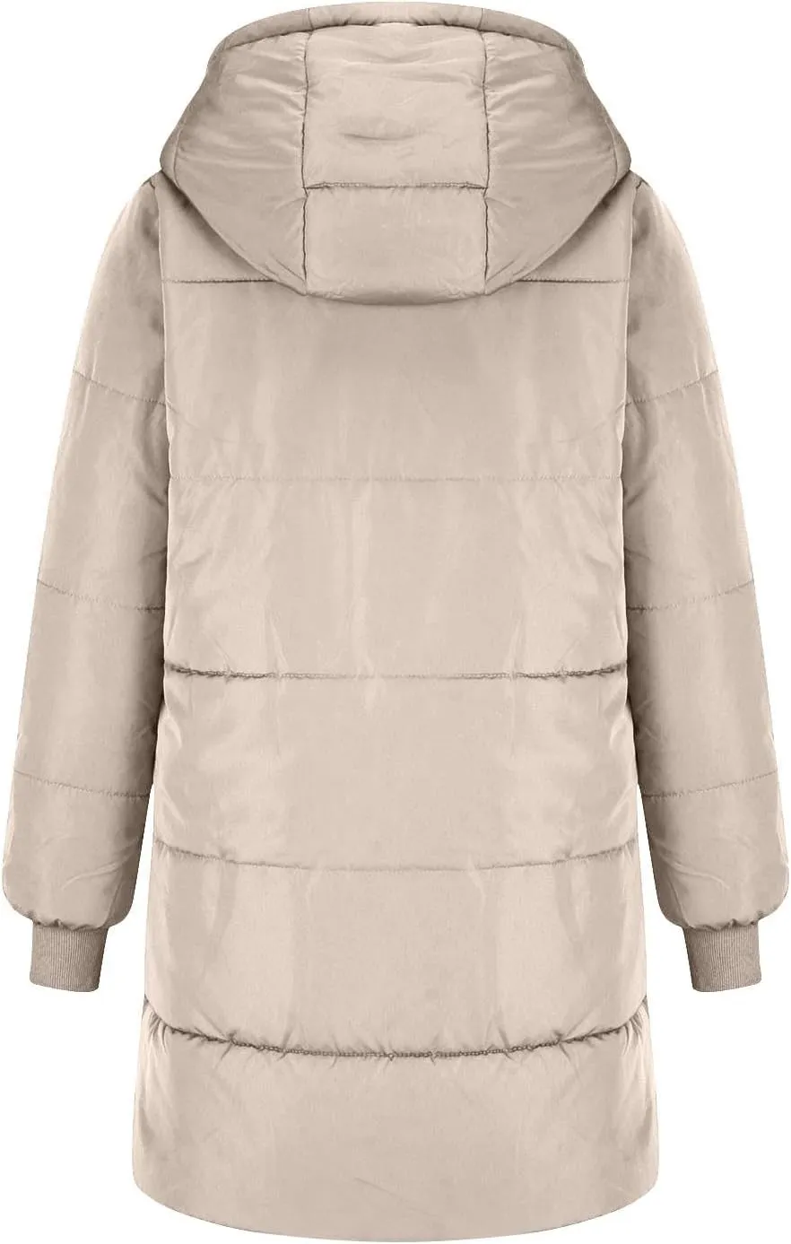 Womens Winter Warm Coats Sherpa Fleece Lined Jacket Puffer Jacket Thicken Down Jacket Warm Cotton Long Hooded Jackets