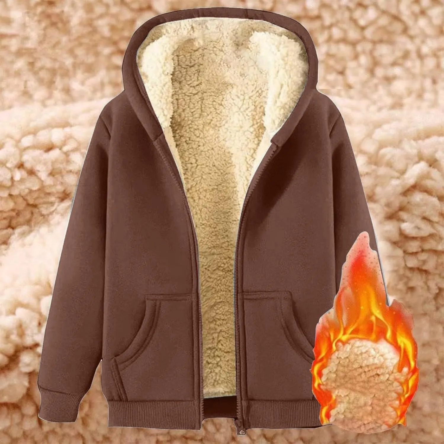 Womens Zip Up Hoodies Sherpa Lined Fleece Thermal Jacket Full Zip Winter Warm Casual Thick Coats Pockets